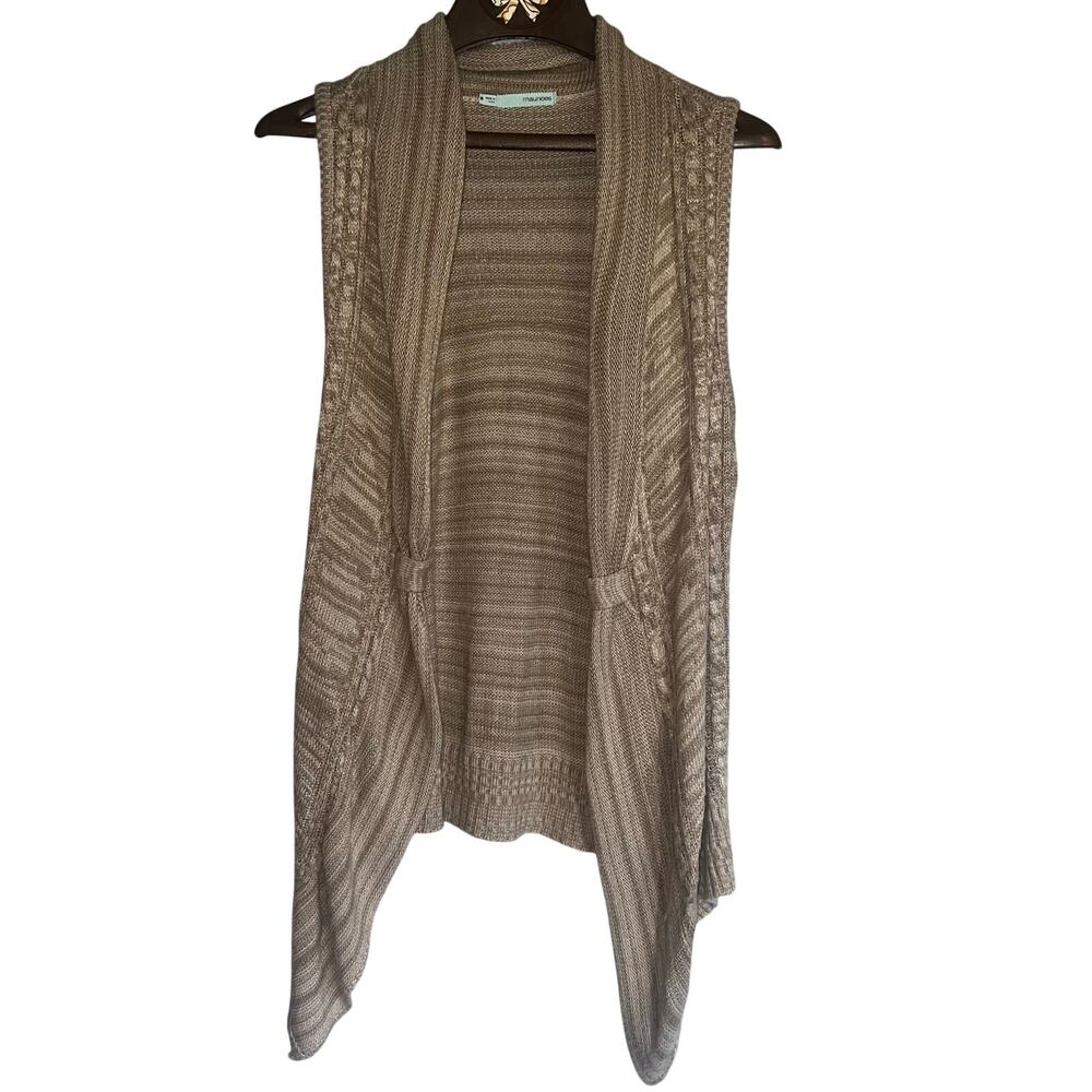 Light Brown Sleeveless Maurices Open Knit Sweater Vest Cardigan Size Medium